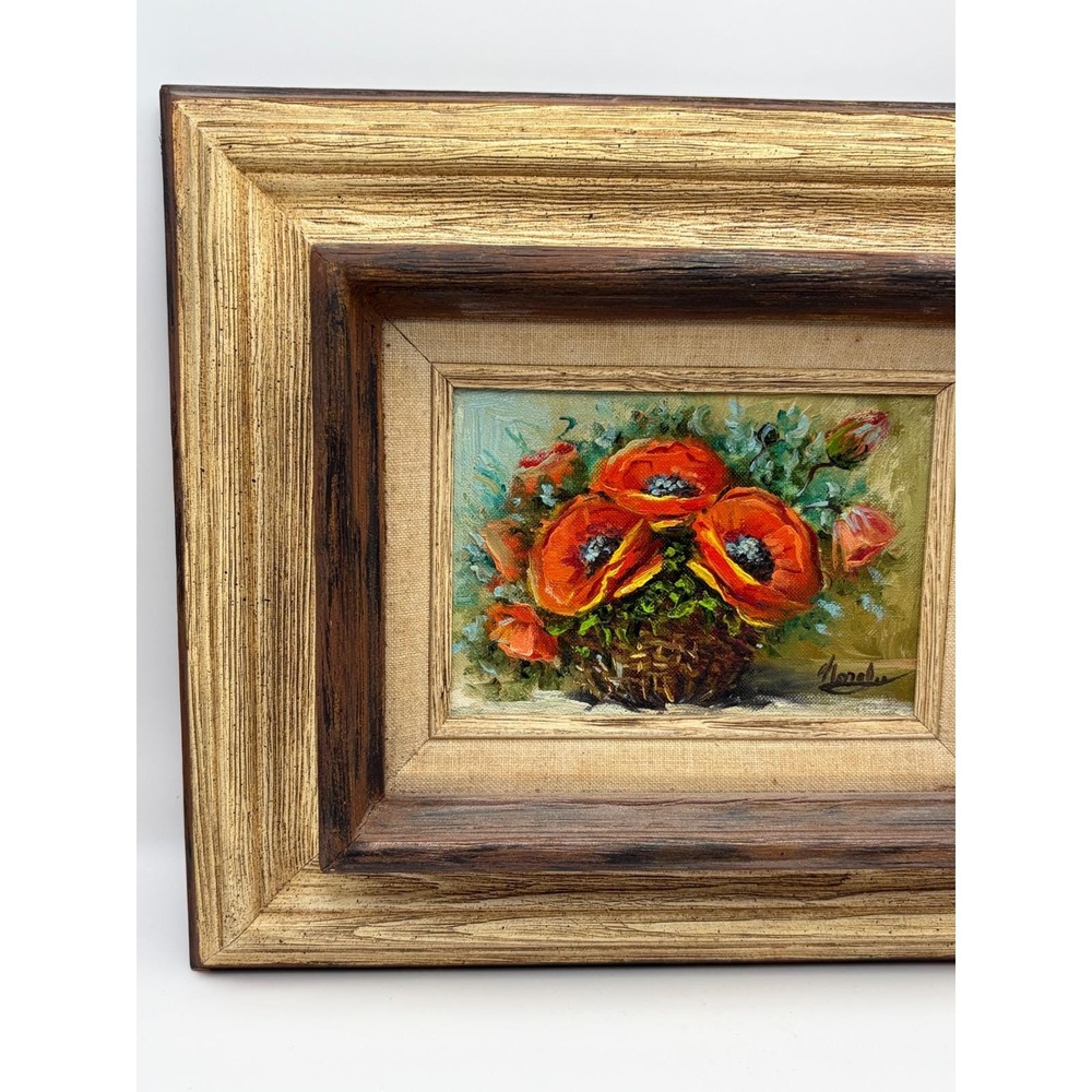 Original Oil Painting Basket O' Poppies Framed Still Life Floral Signed Nora Lee - Picture 5 of 13